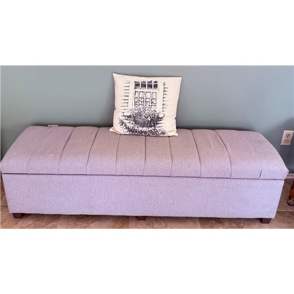 Gray Upholstered Storage Bench With Lift-Top Lid