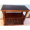 Image 1 : Two-Tier Wooden Cabinet Console Table with Ornate Carved Doors