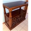 Image 2 : Two-Tier Wooden Cabinet Console Table with Ornate Carved Doors