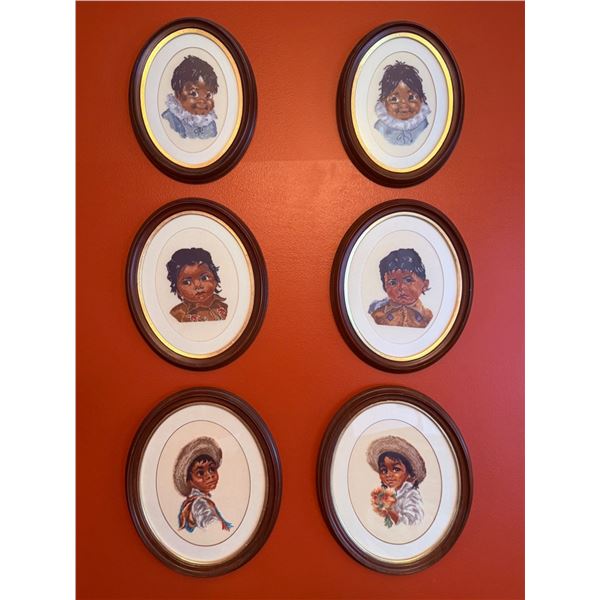 Six Oval Needlepoint Portraits in Wood Frames