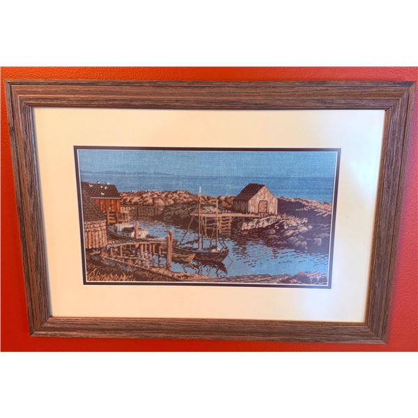 Framed Maritime Harbor Scene Print in Wood Frame