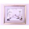 Image 1 : Framed Watercolor Landscape Painting with Bamboo Bridge and Palm Tree