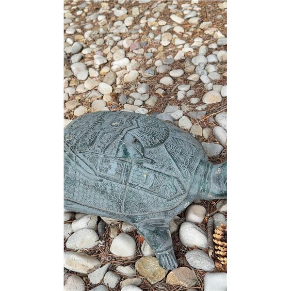 Cast Metal Tortoise Garden Sculpture with Textured Finish