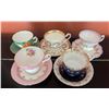 Image 1 : Five Decorative Bone China Tea Cups and Saucers from Renowned Makers