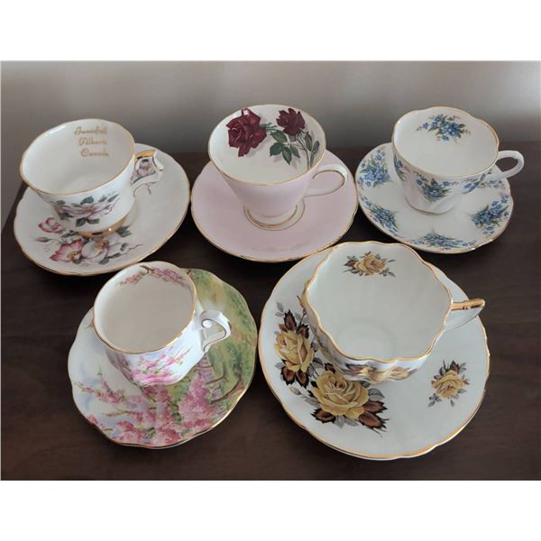 Five Fine Bone China Cups and Saucers, Made in England