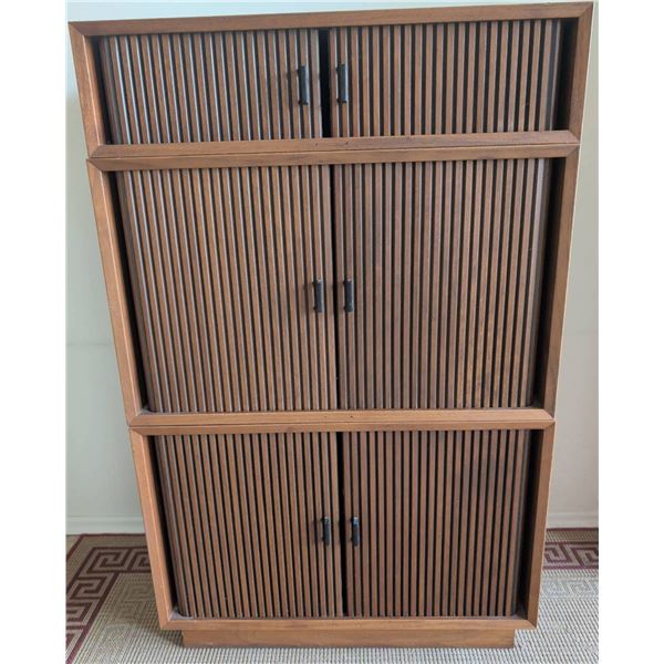 Modular Wood Cabinet with Slatted Sliding Doors