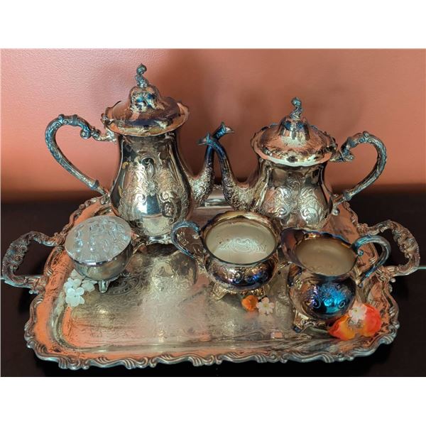 Silver-Plated Tea and Coffee Set with Serving Tray by W.A. Rogers and Oneida