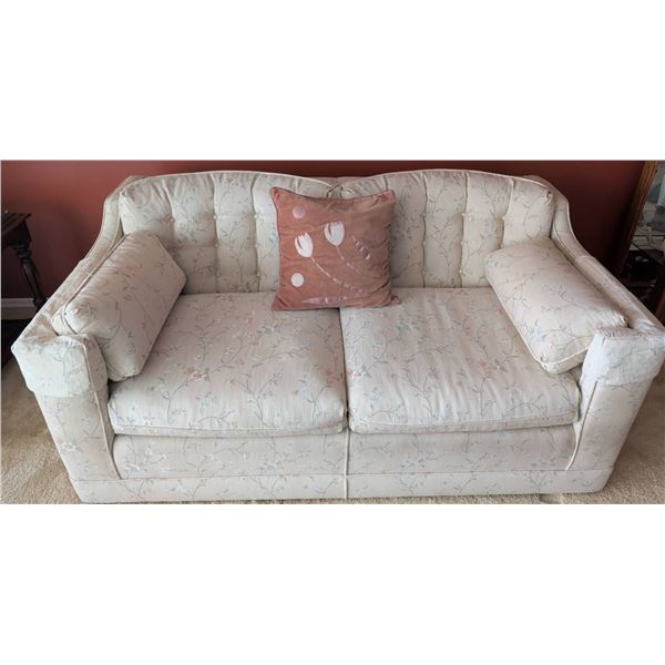 Floral Pattern Upholstered Loveseat with Bolster Pillows