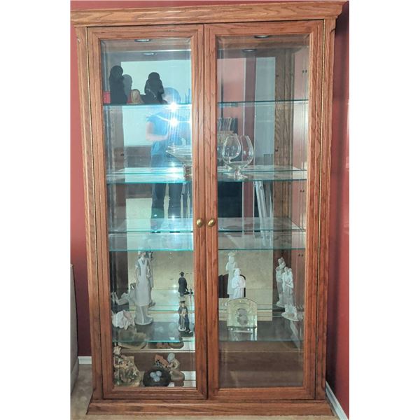 Oak Curio Cabinet w/ Double Doors & Removable Glass Shelves