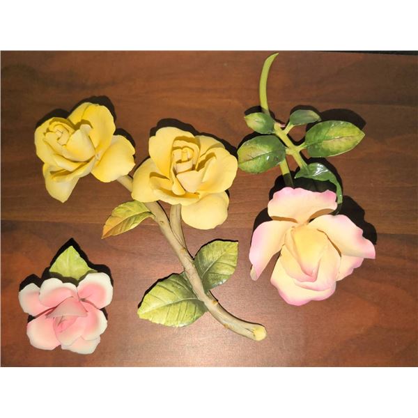 Porcelain Floral Decorative Set with Yellow and Pink Roses