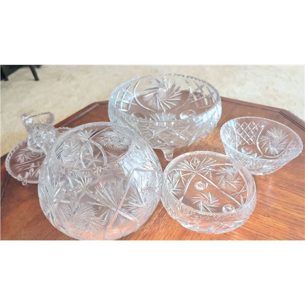 Cut Crystal Bowls and Accessories with Intricate Starburst Design