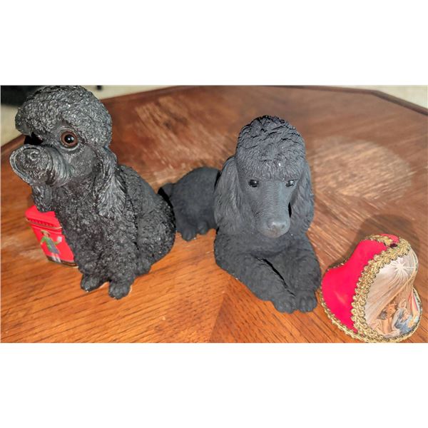 Sandicast Collectible Poodle Figurines with Antique Music Box Bell