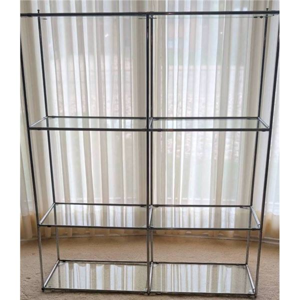 Chrome and Glass Shelving Unit with Six Shelves