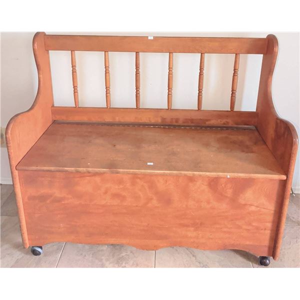Wooden Storage Bench with Hinged Lid and Backrest