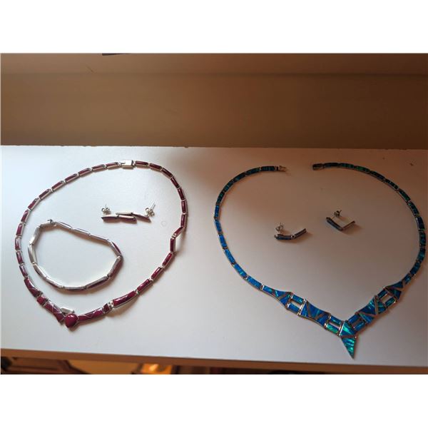 Sterling Silver and Enamel Necklace and Bracelet Sets with Earrings