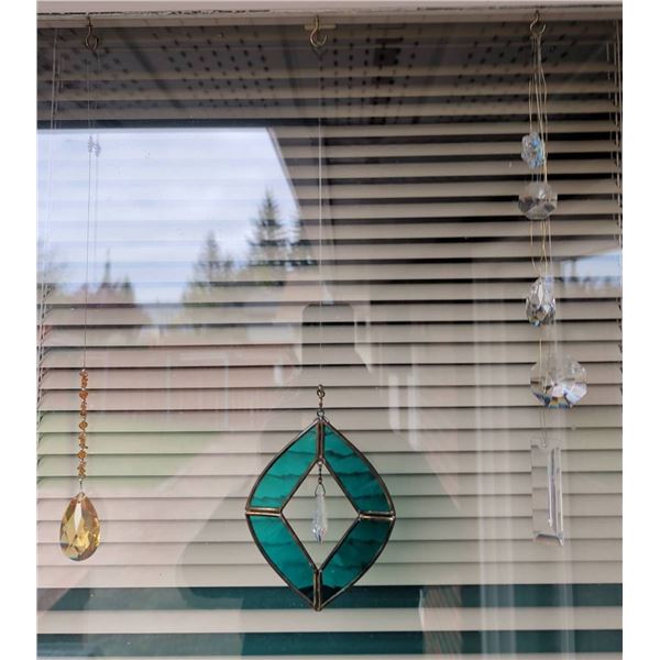 6 Stained Glass and Crystal Hanging Window Ornaments