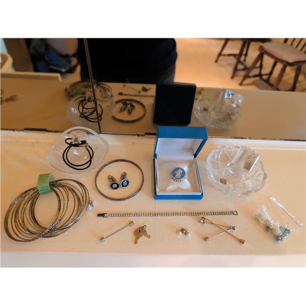 Jewelry and Accessories, Including Birks Cameo Brooch and Crystal Ring Dishes