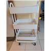 Image 2 : White Three-Tier Metal Rolling Cart with Drawer & Jewelry Storage Containers