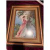 Image 1 : Framed Needlepoint Textile Art Depicting a Woman in Nature