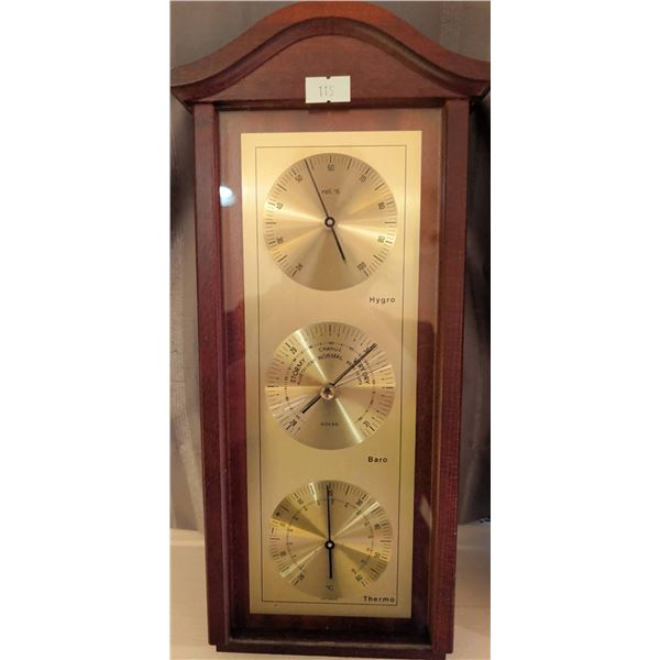 Antique Wall-Mounted Weather Station- Baro, Thermo, and Hygro in Wooden Frame