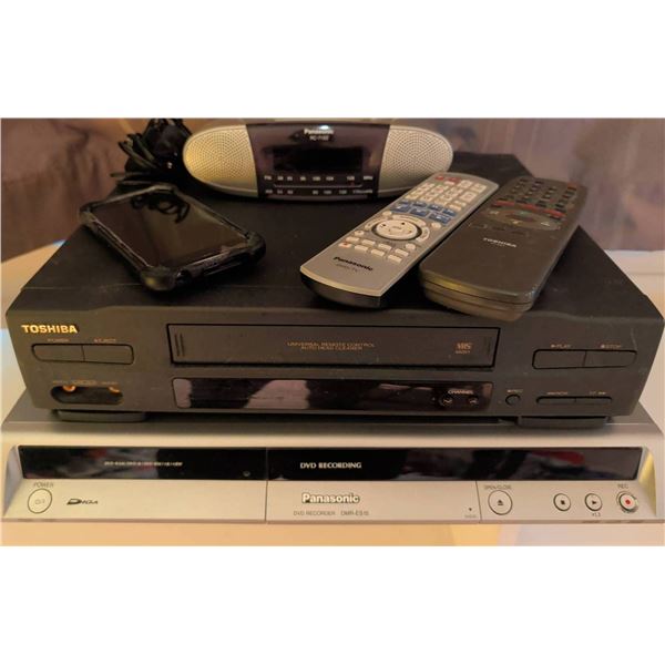 Vintage Electronics Bundle: Toshiba VCR, Panasonic DMR-ES15 w/ Remotes & More