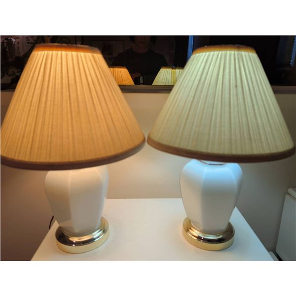 White Ceramic Table Lamps with Pleated Fabric Shades