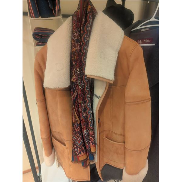 Christ Shearling Aviator Jacket in Tan Leather With Wool Lining Size M