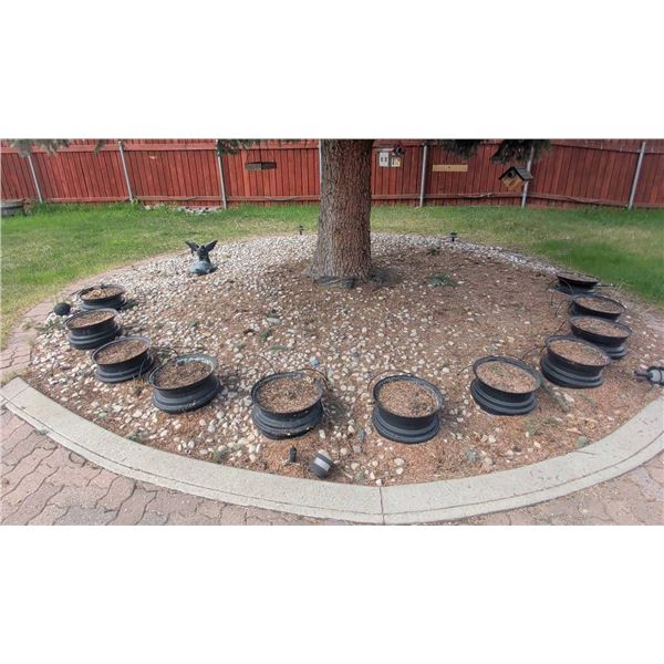 Decorative Outdoor Tire Planters and Hanging Birdhouses