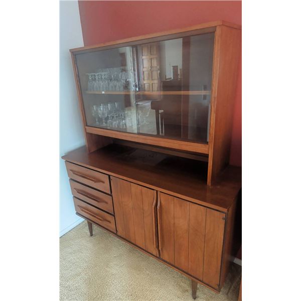 Mid-Century HPL Teak Cabinet with Glass Display and Storage