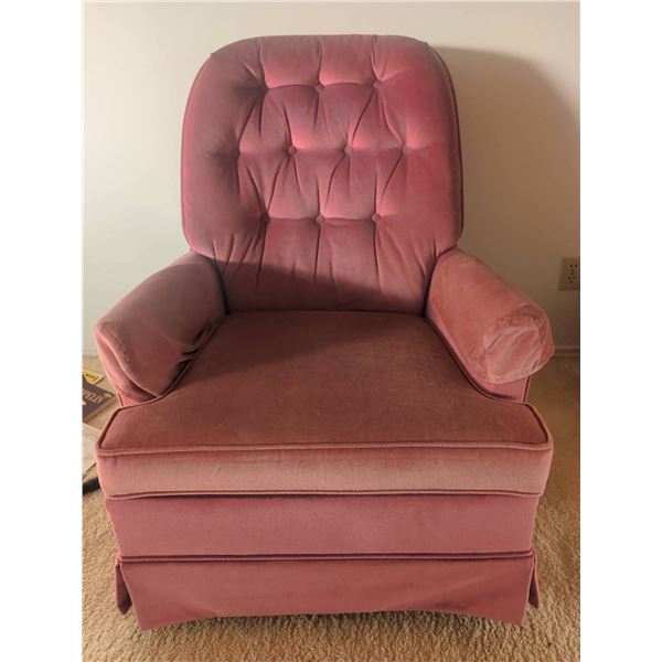 Vintage Red Velvet Swivel Rocker Chair with Button Tufting