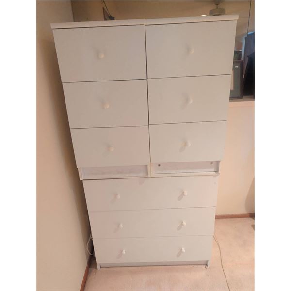 White Modular Storage Furniture Including Drawers and a Shelf Unit