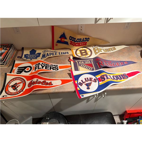 Vintage Sports Team Pennants Featuring NHL, MLB, and Defunct Teams