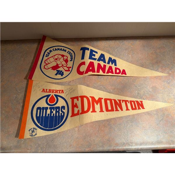 Signed Edmonton Oilers and Team Canada Felt Pennants