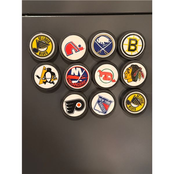 11 Miniature Hockey Puck Magnets Featuring NHL Team Logos