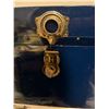 Image 4 : Blue Metal Steamer Trunk with Brass Hardware and Interior Lining