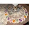Image 3 : Vintage Hobnail Milk Glass Lamp with Metal Shade and Crochet Doilies