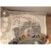 Image 6 : Vintage Hobnail Milk Glass Lamp with Metal Shade and Crochet Doilies