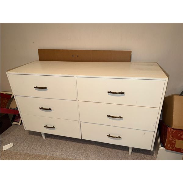 Six-Drawer White Dresser with Metal Handles