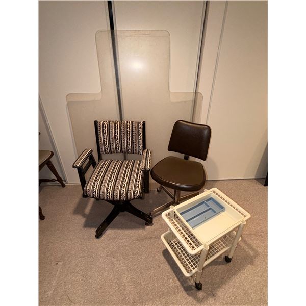 Office Furniture Set: Two Chairs, Rolling Storage Cart, and Chair Mat
