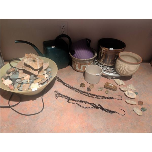 Garden Essentials - Stoneware Pottery Planters, Petrified Wood/Fossil Rocks