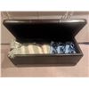 Image 1 : Dark Brown Faux Leather Storage Ottoman With Crochet Blankets