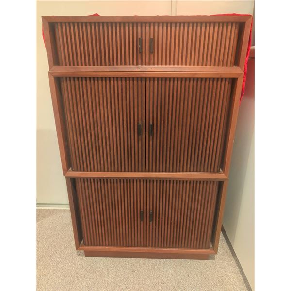 3 Piece Mid Century Modular Cabinet With Sliding Slatted Doors