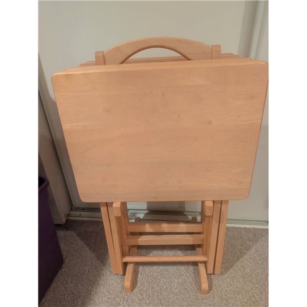 Wooden Folding TV Trays with Stand, 4 Pieces