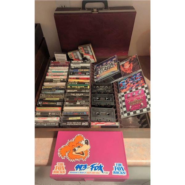 Cassette Tapes with Red Carrying Case and Additional Storage Box