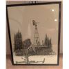 Image 1 : Framed Black and White Rural Landscape Drawing with Artist Signature