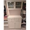 Image 1 : White Wooden Kitchen Hutch with Glass-Panel Upper Cabinet and Storage