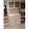 Image 2 : White Wooden Kitchen Hutch with Glass-Panel Upper Cabinet and Storage