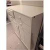 Image 6 : White Wooden Kitchen Hutch with Glass-Panel Upper Cabinet and Storage