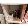 Image 4 : White Wooden Bookshelf with Assorted Office and Study Items