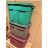 Image 4 : Three Plastic Storage Bins with Two White Lids or Platforms